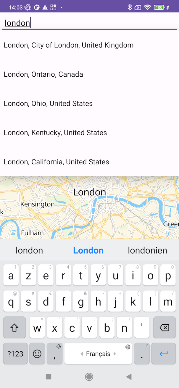 Localities Autocomplete Widget Screenshot
